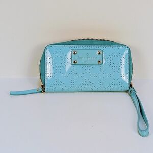 Kate Spade Patent Leather Cutout Blue Zip-Around Wristlet